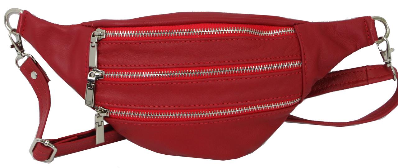 Сумка бананка женская поясная Always Wild KS04D кожаная Красный