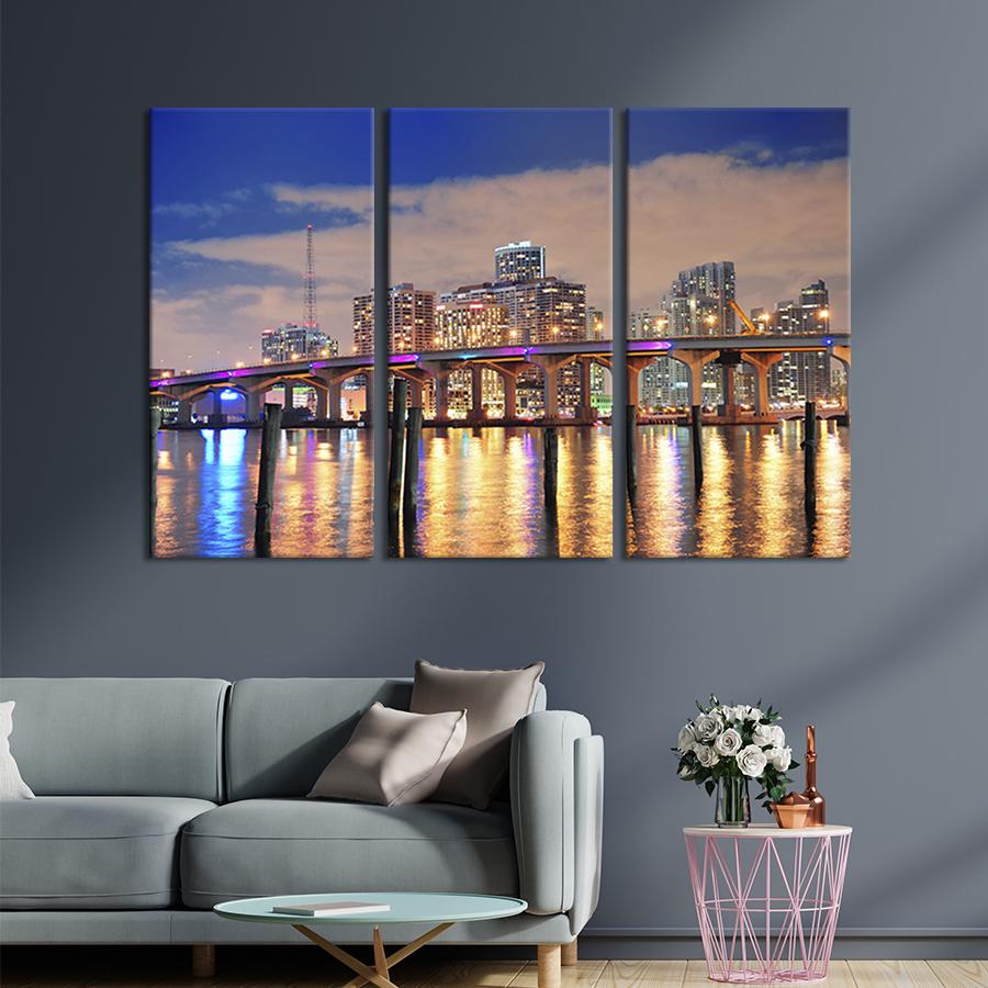 Модульная картина триптих Огни моста в Майами 78x48 см (360-31)