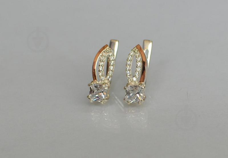 Серебряные серьги Sil с золотыми вставками 136s-6 Прозрачный (Sil-1240)