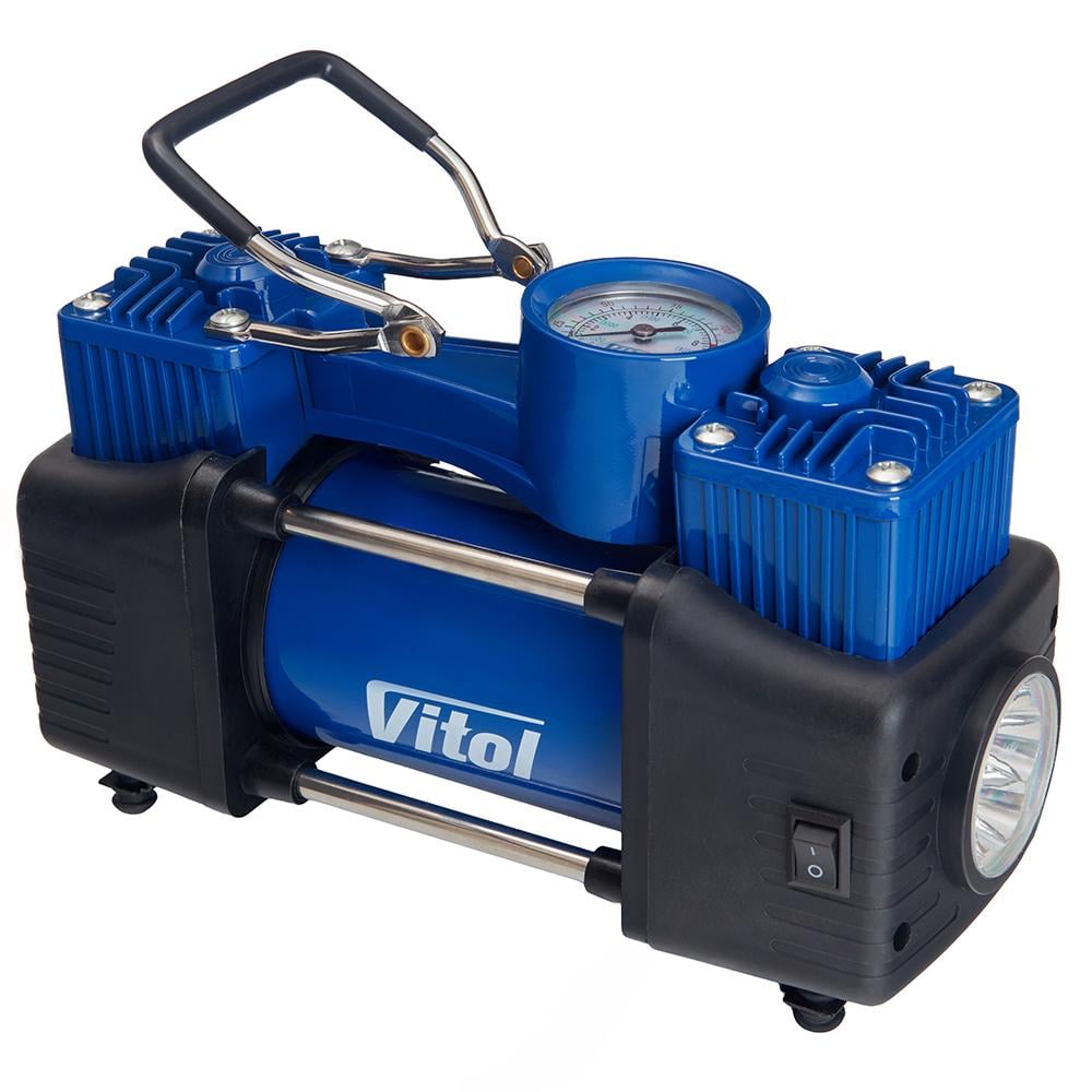 Компресор Vitol 150psi 15Amp 85 л 2 циліндра шланг 3 м прикурювач/перехідник (K-74)