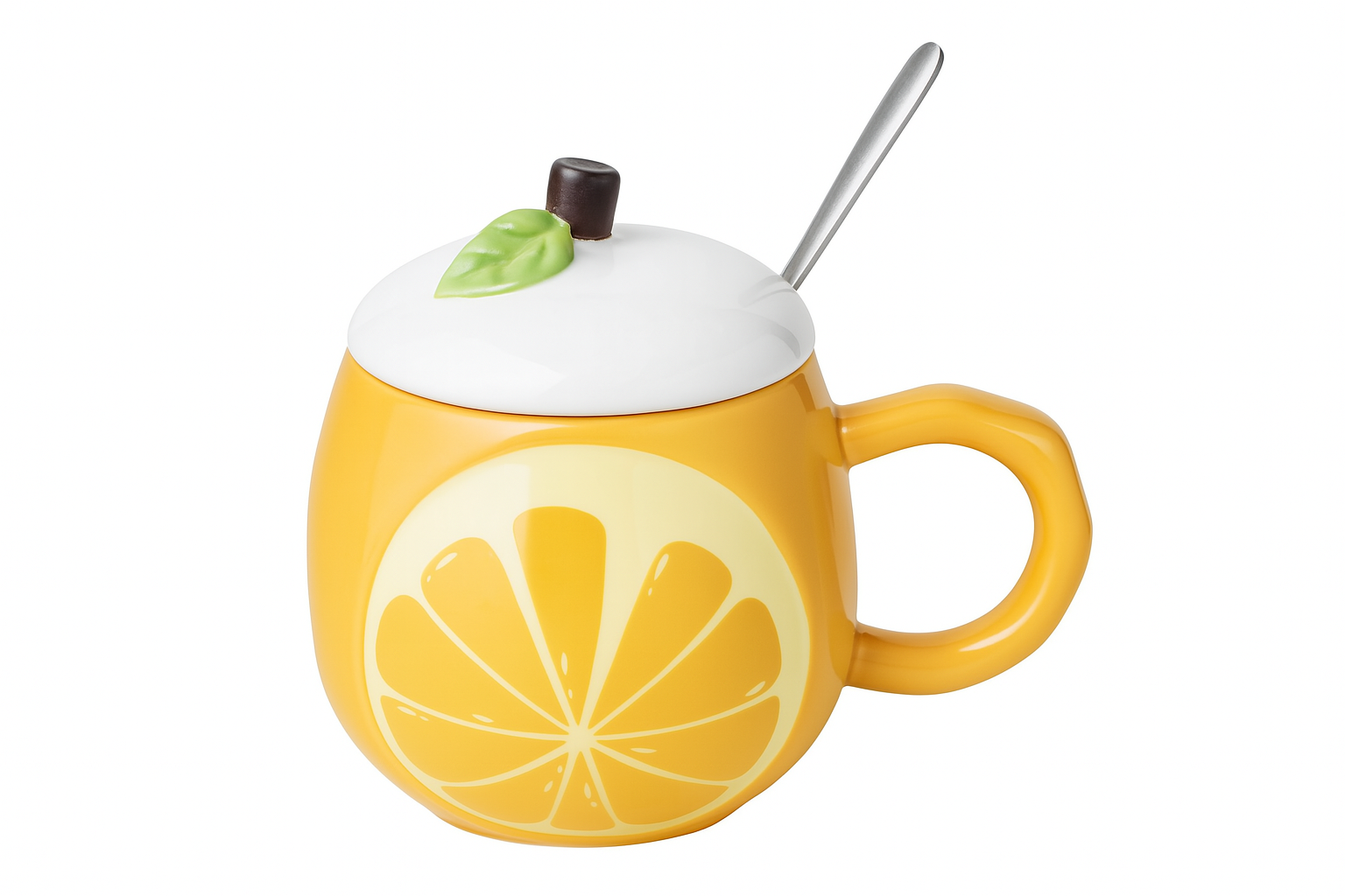 Чашка керамическая Stenson R32742 Fruits с крышкой и ложкой 380 мл (607918)