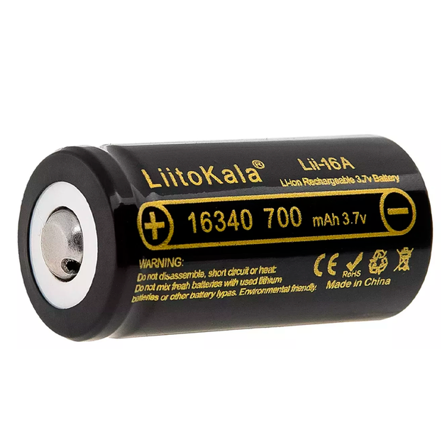 Аккумулятор 16340 LiitoKala Lii-16A 700 mAh Li-Ion CR123A 4,2V плоский плюс (19317)