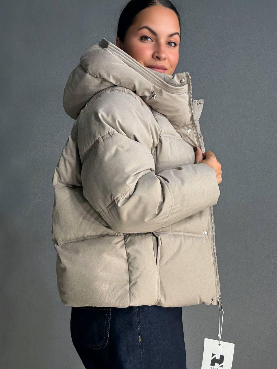 Куртка женская HAIZIYUAN 8589 средней длины с капюшоном XL Бежевый (4809) - фото 3