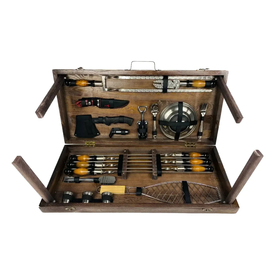 Набор шампуров в кейсе Grill Master большой деревянный из нержавеющей стали (2-10-KS-7508)