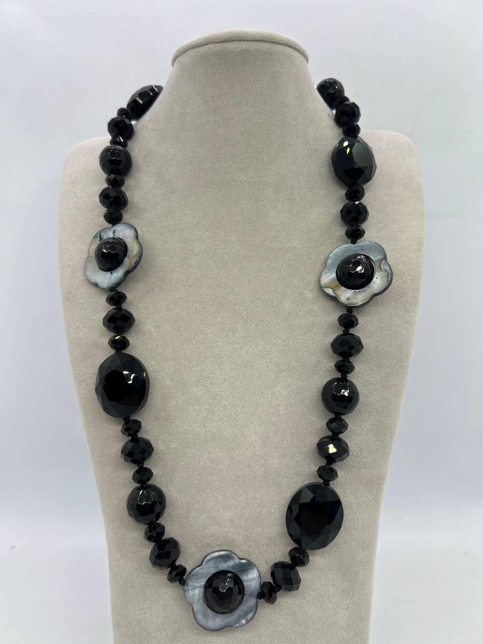 Бусы агат/стекло/перламутр 53 см Черный (12086)