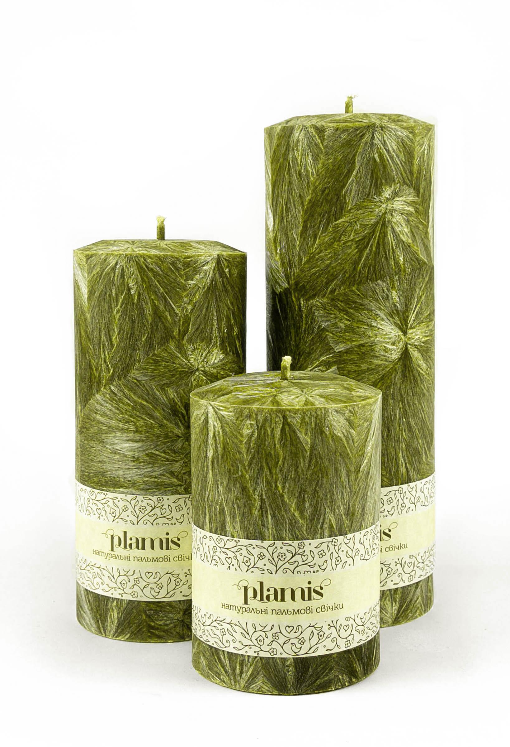 Набір пальмових свічок Plamis 3 шт. Оливка