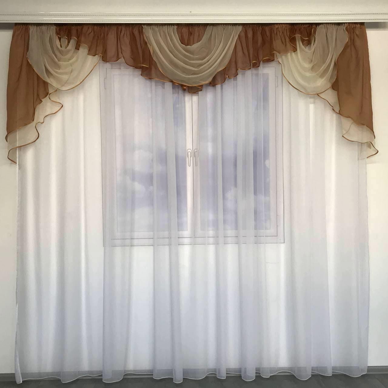 Шифоновий ламбрекен ALBO 300x110 см Кавовий