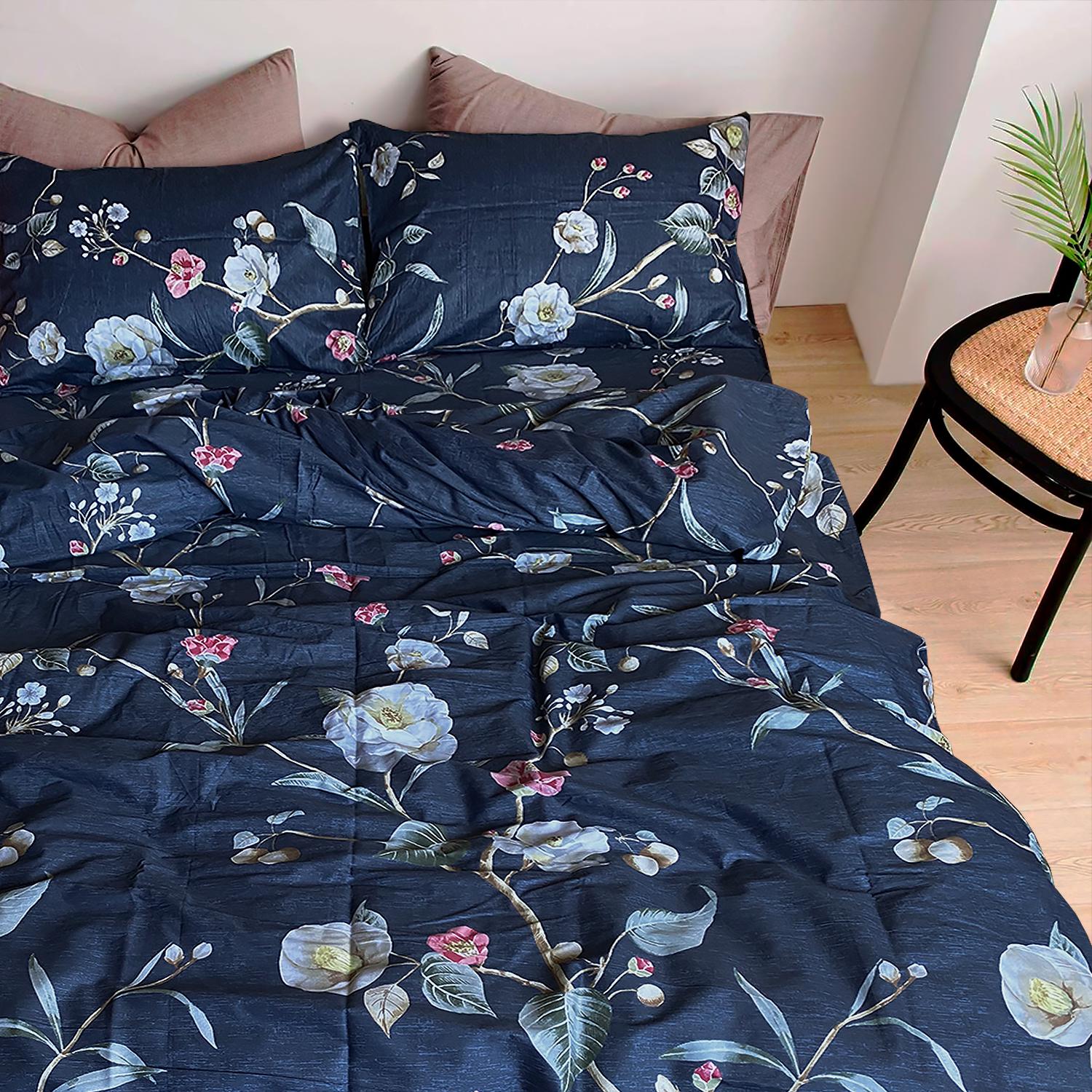 Комплект постельного белья Zastelli 203248 фронт Цветы сатин полуторный 145х210 см Синий (21037)