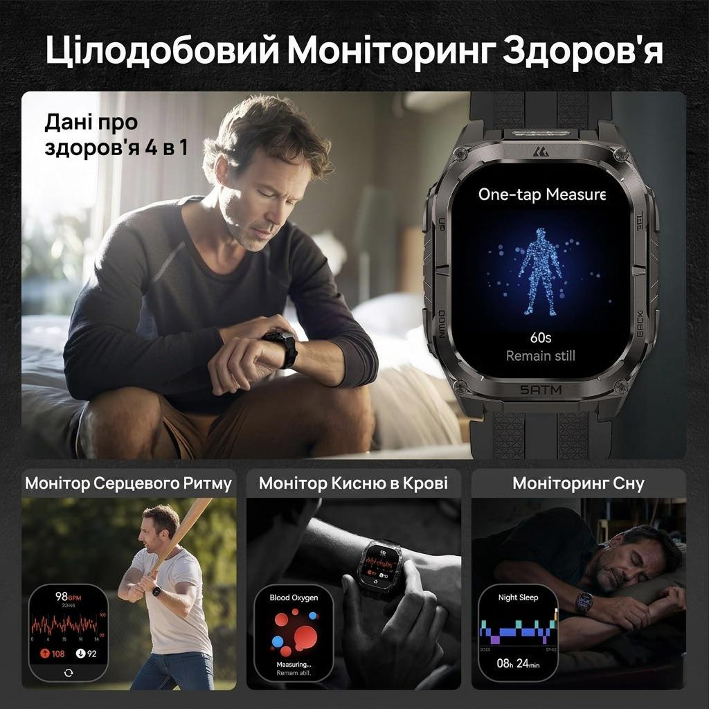 Смарт-часы тактические Kospet Tank M4С Black — фото 8