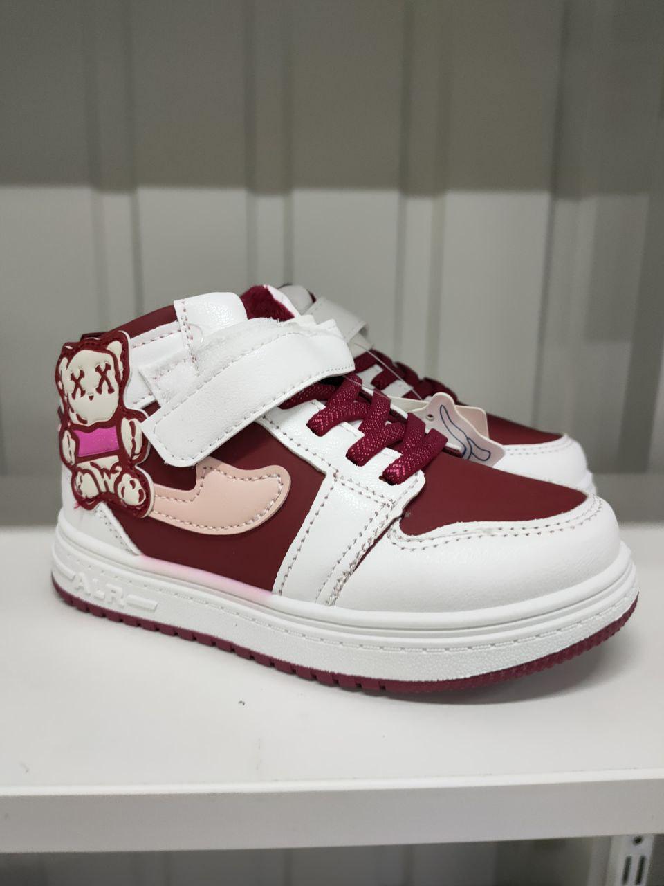 Кроссовки хайтопы детские на липучке р. 25 Белый/Бордовый (32087219)