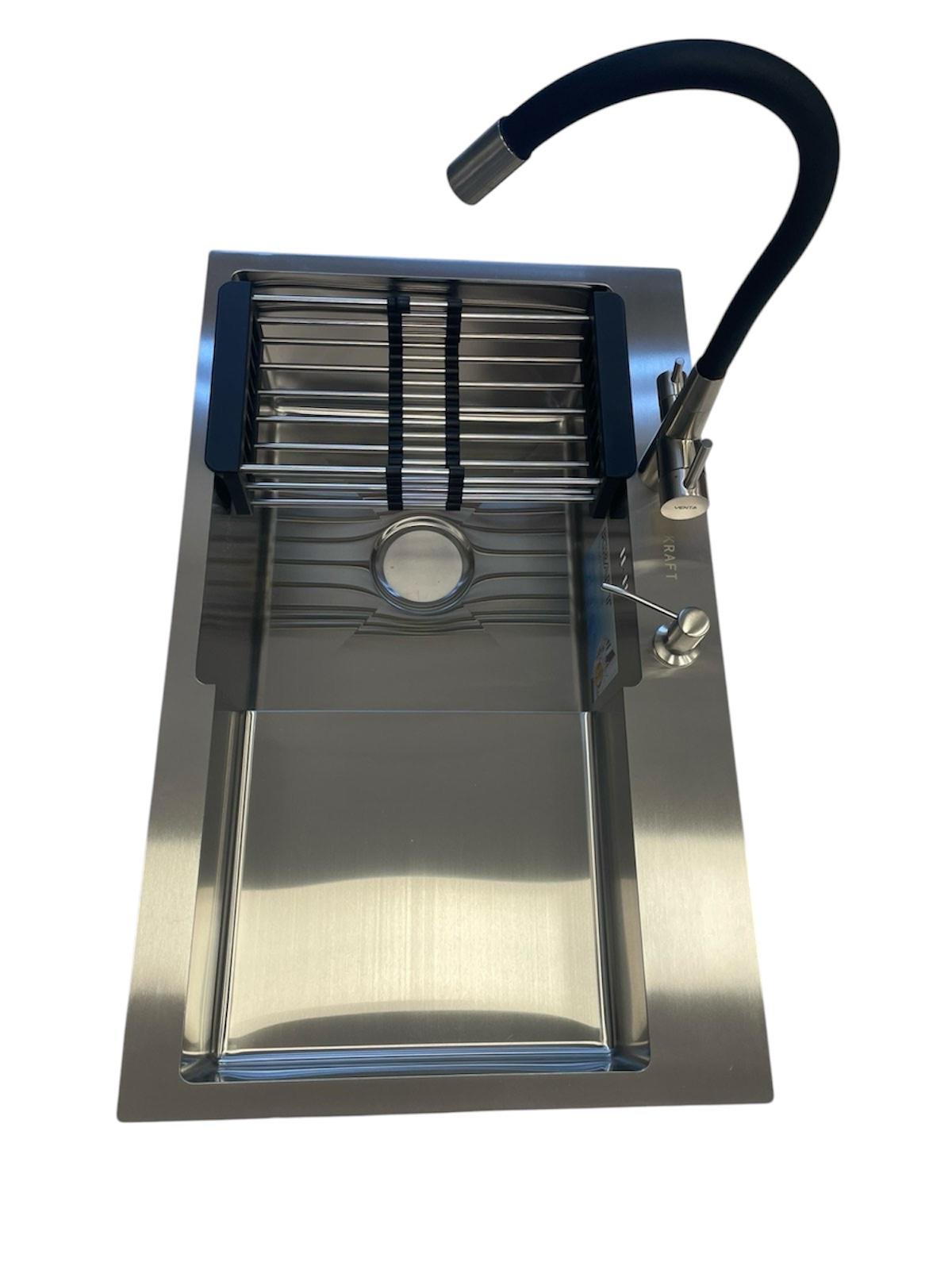 Мойка кухонная Kraft 7848 АL левая/гибкий кран для кухни с фильтром воды Venta BK813SB Серый