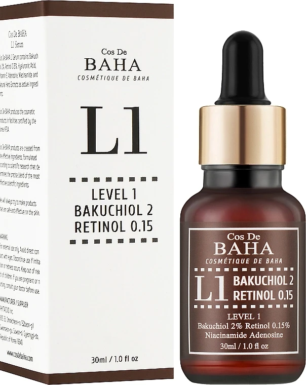 Сироватка для обличчя Cos de BAHA L1 Bakuchiol&Retinol L1 Cos de BAHA з бакучиолом та ретинолом 30 мл (32123926)