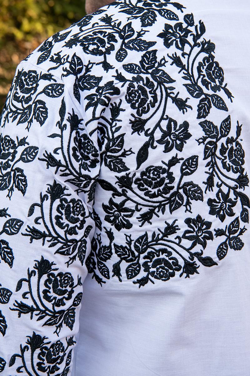 Вышиванка мужская из льна с вышивкой на одну сторону с длинным рукавом 2XL Белый (2053261541) - фото 4 Вышиванка мужская из льна с вышивкой на одну сторону с длинным рукавом 2XL Белый (2053261541) - фото 4