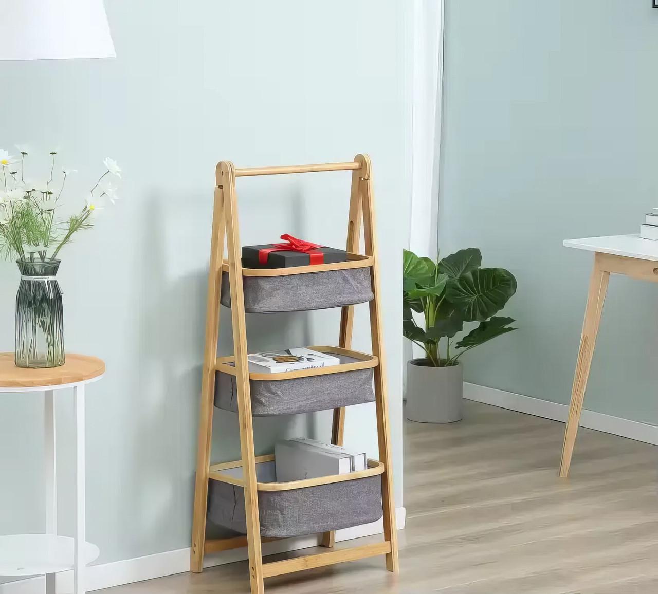 Этажерка для одежды сложная из бамбука с тканевыми корзинами 44х35х99 см (2517372829) - фото 3 Этажерка для одежды сложная из бамбука с тканевыми корзинами 44х35х99 см (2517372829) - фото 3