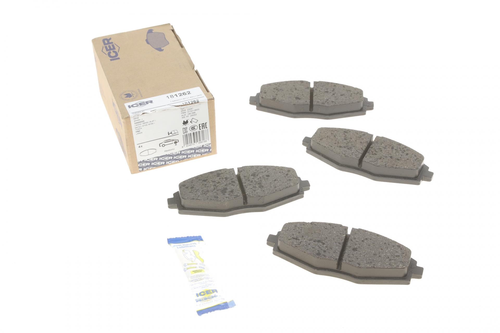 Тормозные колодки передние ICER для Daewoo Lanos/Sens/Matiz 97-/Chevrolet Matiz/Spark 05- (181262)