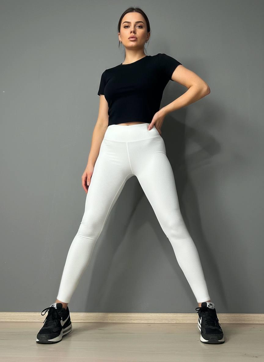 Лосины женские A-N 26001 в рубчик с широким поясом S Белый (6254)