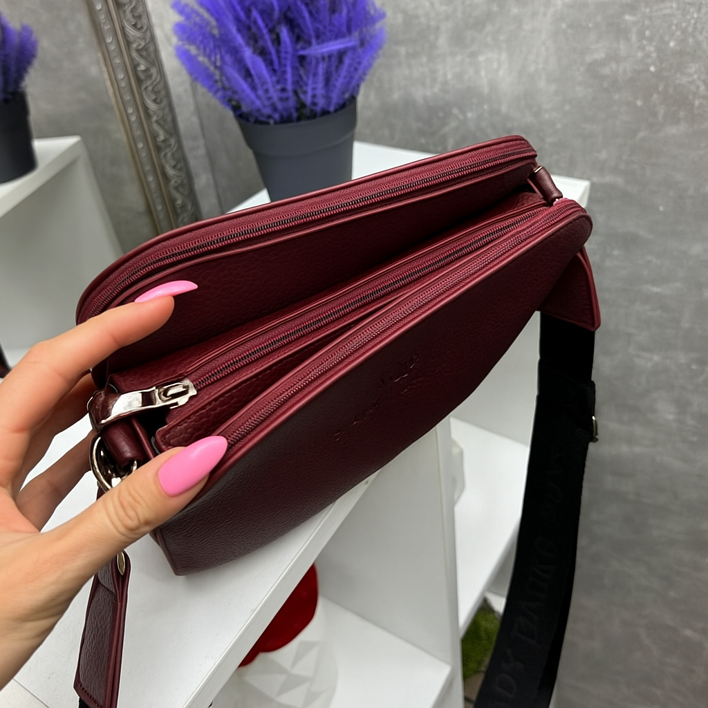 Клатч кросс-боди женский через плечо с широким ремнем Бордовый (2332046614) - фото 5