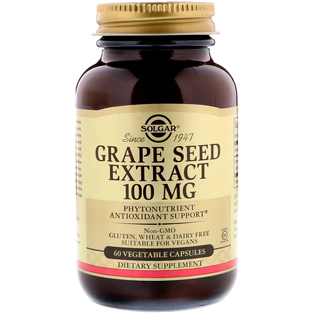 Екстракт виноградних кісточок Grape Seed Extract Solgar 100 мг 60 капсул (SOL01356)