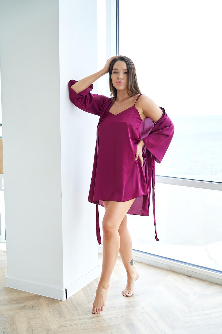 Домашний костюм женский шелковый халат и пеньюар S-M Bordeaux (2038677819) - фото 7