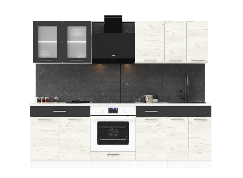 Готовая кухня Эверест Эко №3 без столешницы без мойки 2,4 м Белый/Дуб крафт белый/Графитовый (09093) - фото 2 Готовая кухня Эверест Эко №3 без столешницы без мойки 2,4 м Белый/Дуб крафт белый/Графитовый (09093) - фото 2