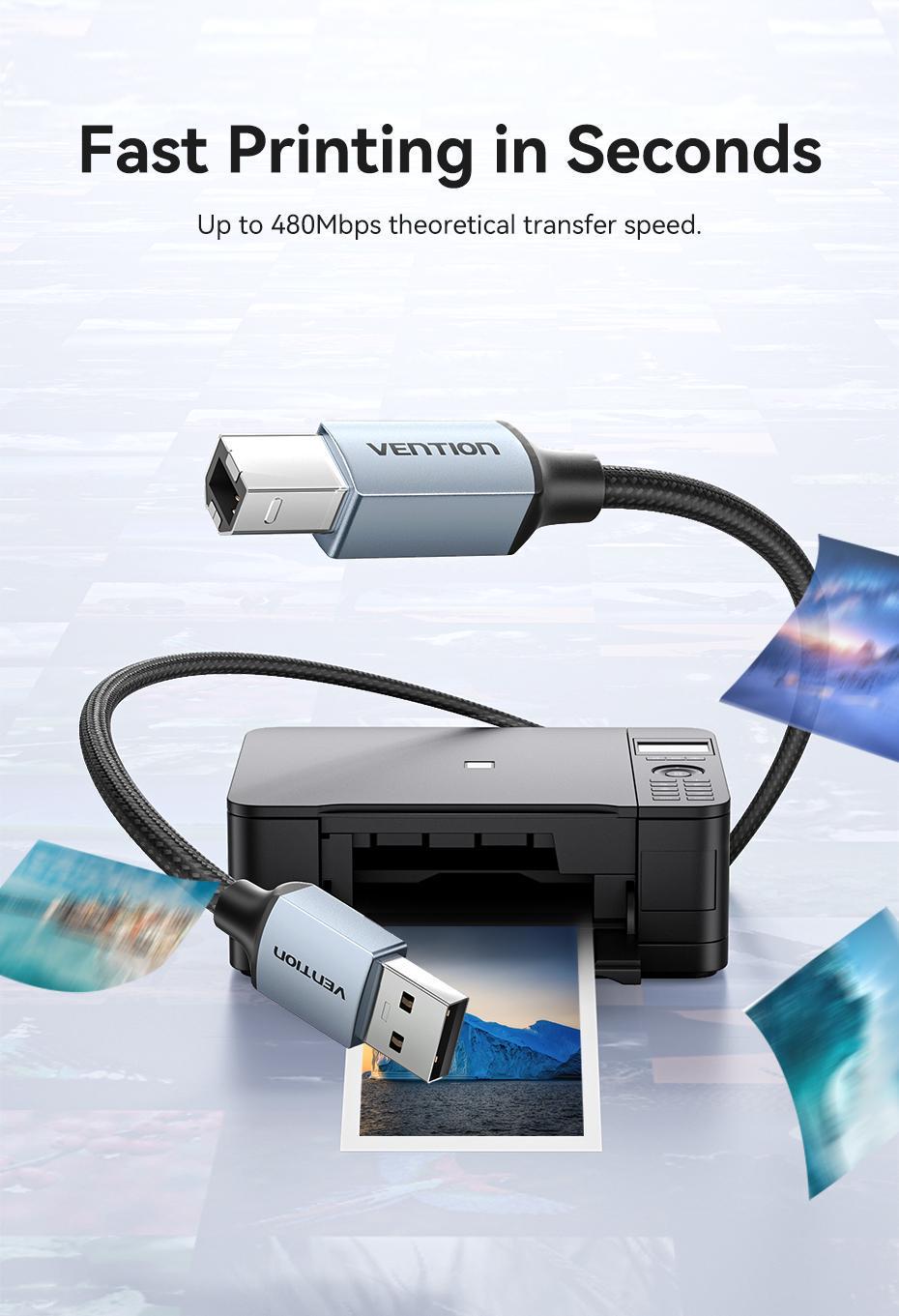 Кабель для принтера Vention USB-USB Type-B 2.0 480 Мбіт/с 2A USB-A на USB-B нейлонове обплетення 8 м Чорний (CTTHK) - фото 4