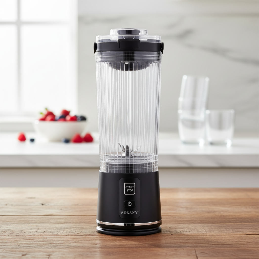 Блендер-шейкер для смузи и коктейлей 2в1 USB портативный 6 лезвий 500 мл Черный (SK-01023B)