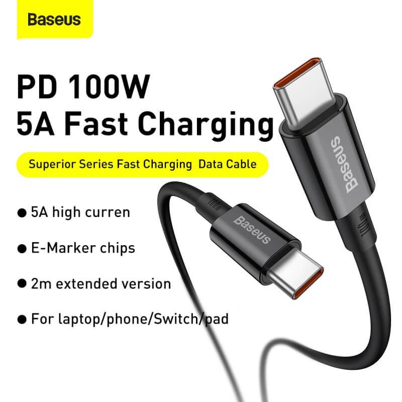 Кабель Baseus Type-C to Type-C Superior Series Fast Charging Data Cable 1 м 5A 100W CATYS-B02 Black (7850be71) - фото 4