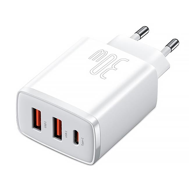 Зарядний пристрій мережевий BASEUS Type-C 2USB 30W Compact Quick Charger White (CCXJ-E02)