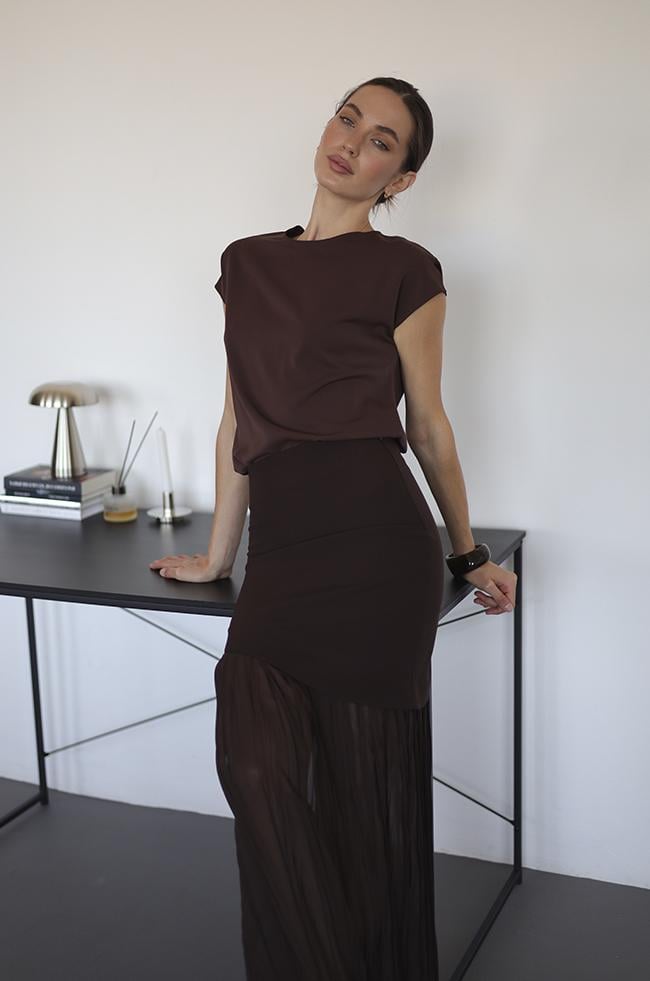 Блуза Lipar 2216 со спущенным рукавом р. 52 Шоколадный (16947451)