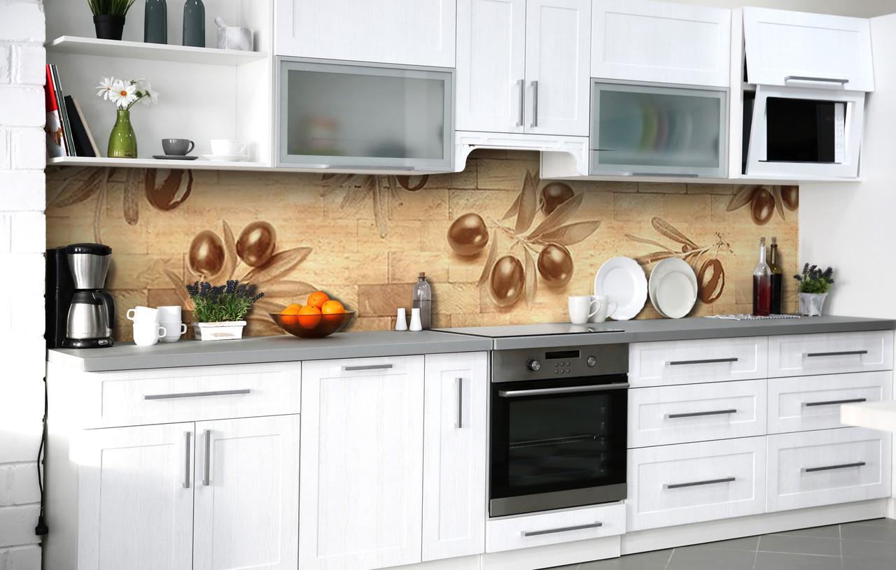 Кухонный фартук Оливки в сепии виниловый самоклеющийся 65х250 см Абстракция