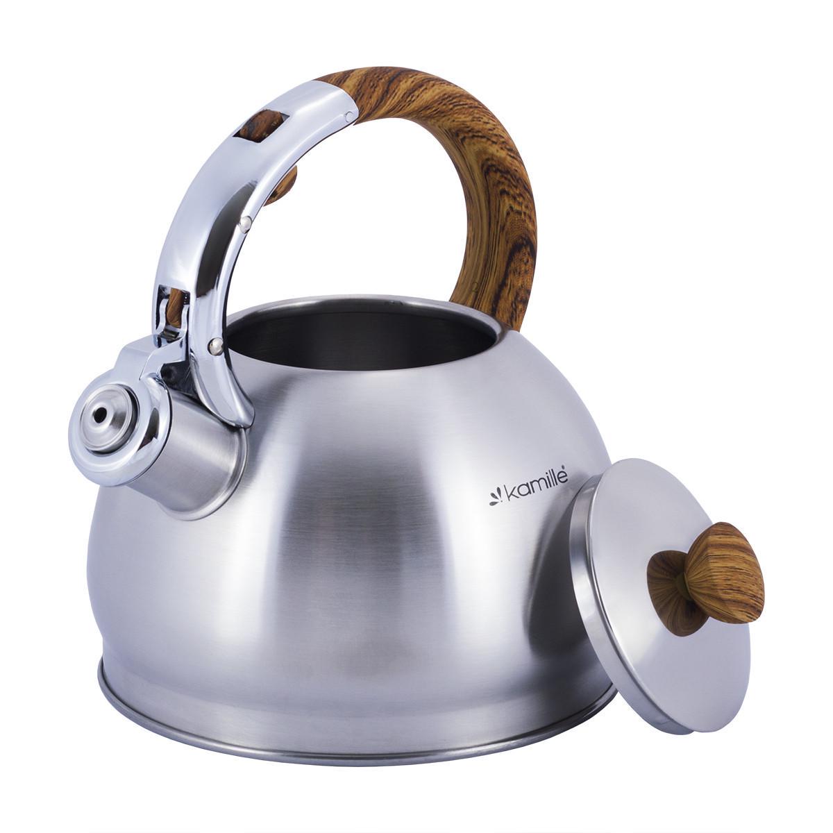 Чайник со свистком Kamille KM-0694N из нержавеющей стали 2 л Стальной/Коричневый (150-84-069N) - фото 7 Чайник со свистком Kamille KM-0694N из нержавеющей стали 2 л Стальной/Коричневый (150-84-069N) - фото 7
