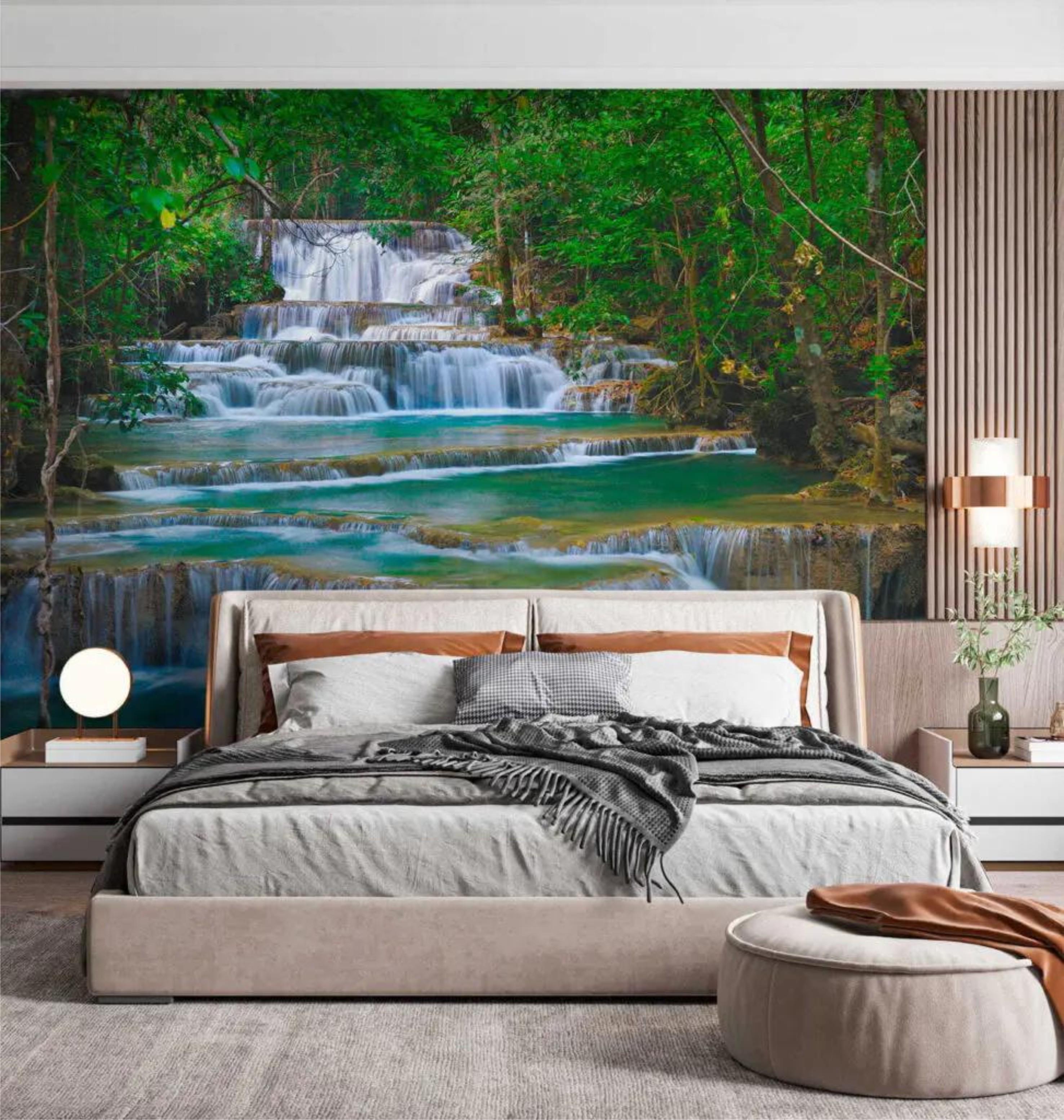 Фотообои Водопад в лесу Разноцветный (000377)