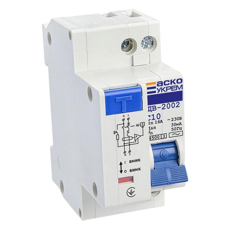 Автоматичний вимикач АСКО-УКРЕМ диференціальний ДВ-2002 10А 30 мА 1/Нп (2348858467)