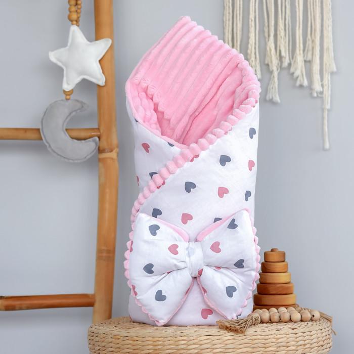 Плед із з'ємним утеплювачем Mommy Bag №20 Сердечки з бантом на виписку Рожево-сірий (143913)