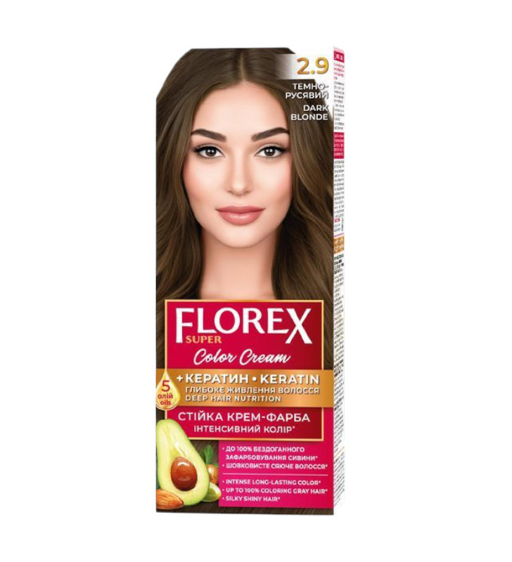 Крем-краска для волос стойкая Florex Super 2.9 темно-русый 100 мл
