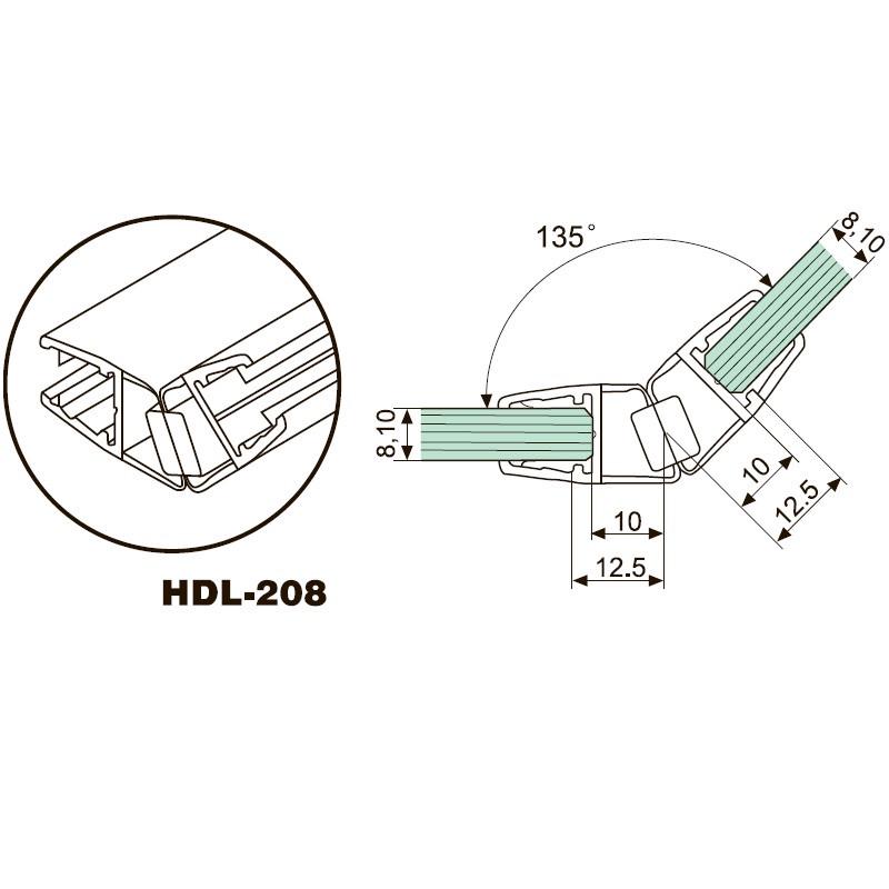 Профиль для душевой магнитный HaiDeLi HDL-208 уплотнительный ПВХ стекло-стекло 135° Черный (1330195873) - фото 2