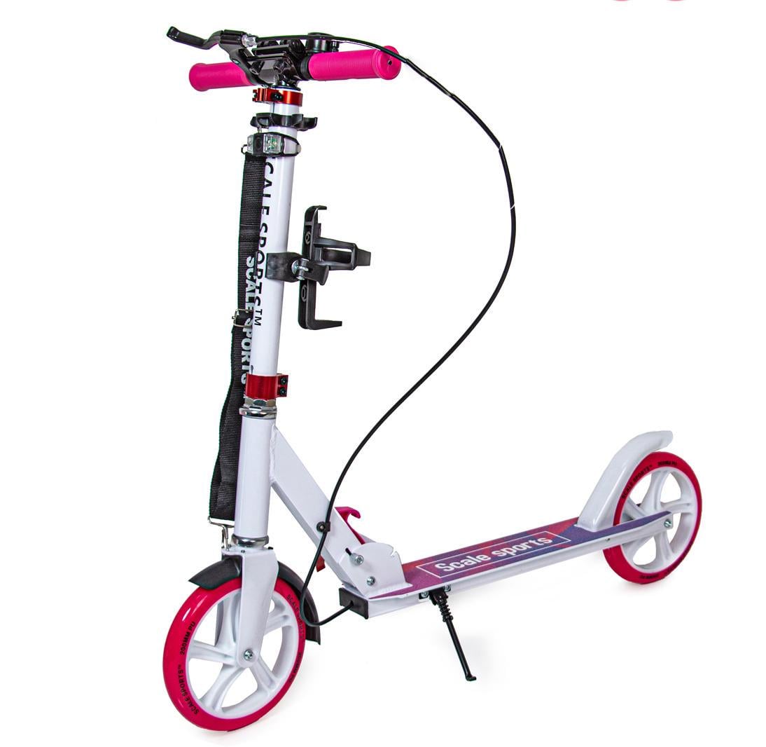 Самокат Scale Sports SS-18 с ручным тормозом/подногой/мигалкой Розовый