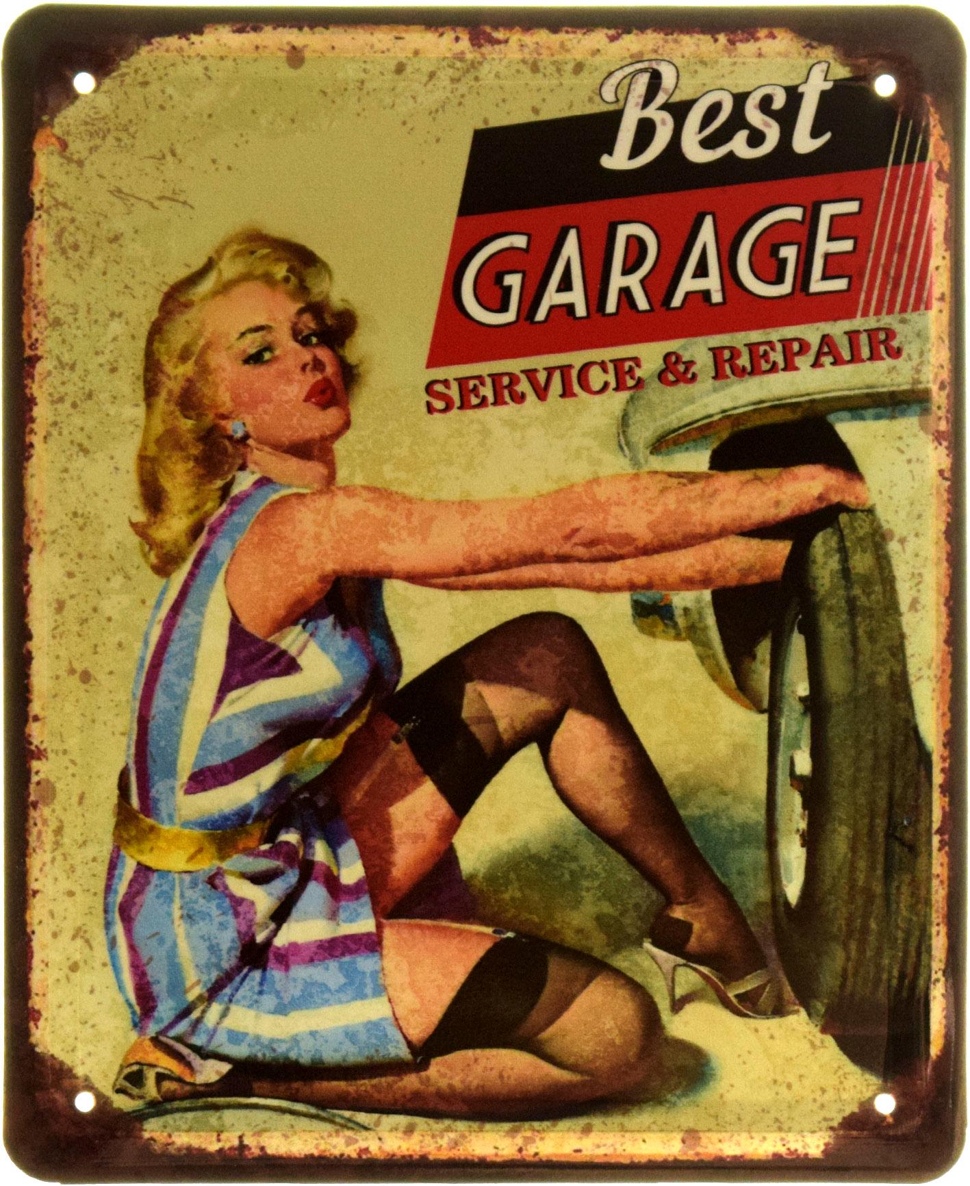 Табличка металлическая "Best Garage Service&Repair Pin Up" 18x22 см (ms-103859)