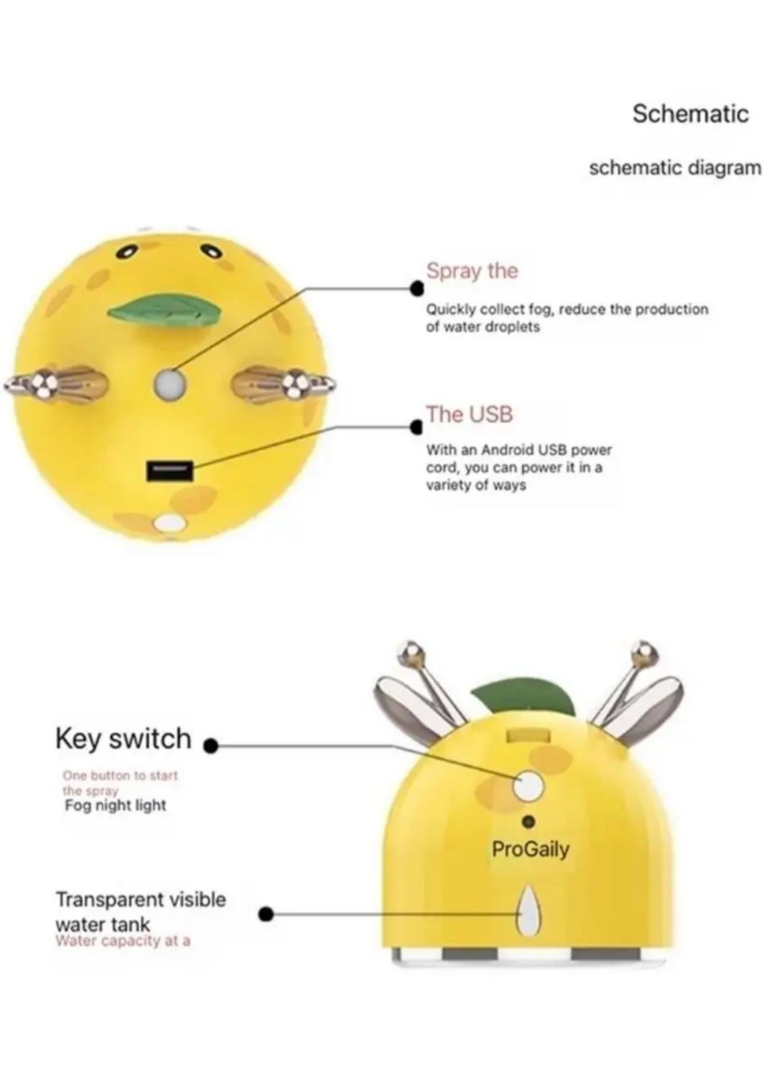 Міні зволожувач повітря Humidifier Жираф аромадифузор та світильник Жовтий (EL54419) - фото 5