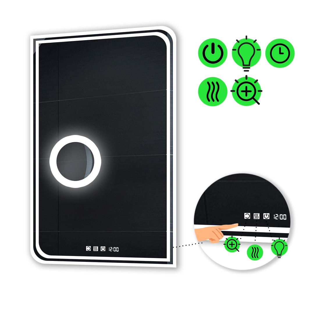 Зеркало с LED подсветкой Federica с тремя сенсорами/подогревом и линзой с подсветкой 80x70 см (Federica71)