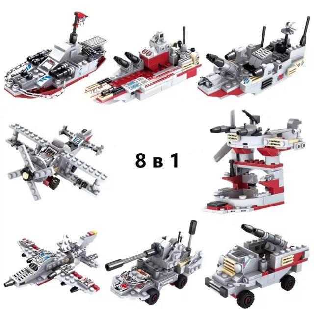 Конструктор Военный корабль с флотом и персонажами 25 моделей 1086 дет. - фото 3