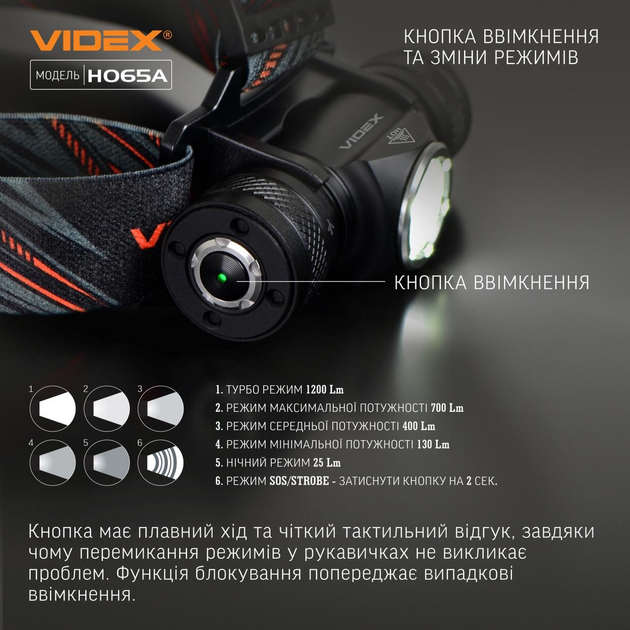 Налобний ліхтар Videx VLF-H065A 1200Lm 5000K (103525) - фото 9