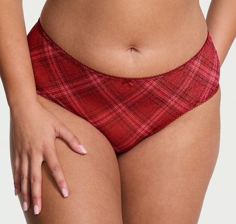 Трусики-чики женские Victoria's Secret сетчатые с кружевом и флокованными бантиками S Красный (2800639133)