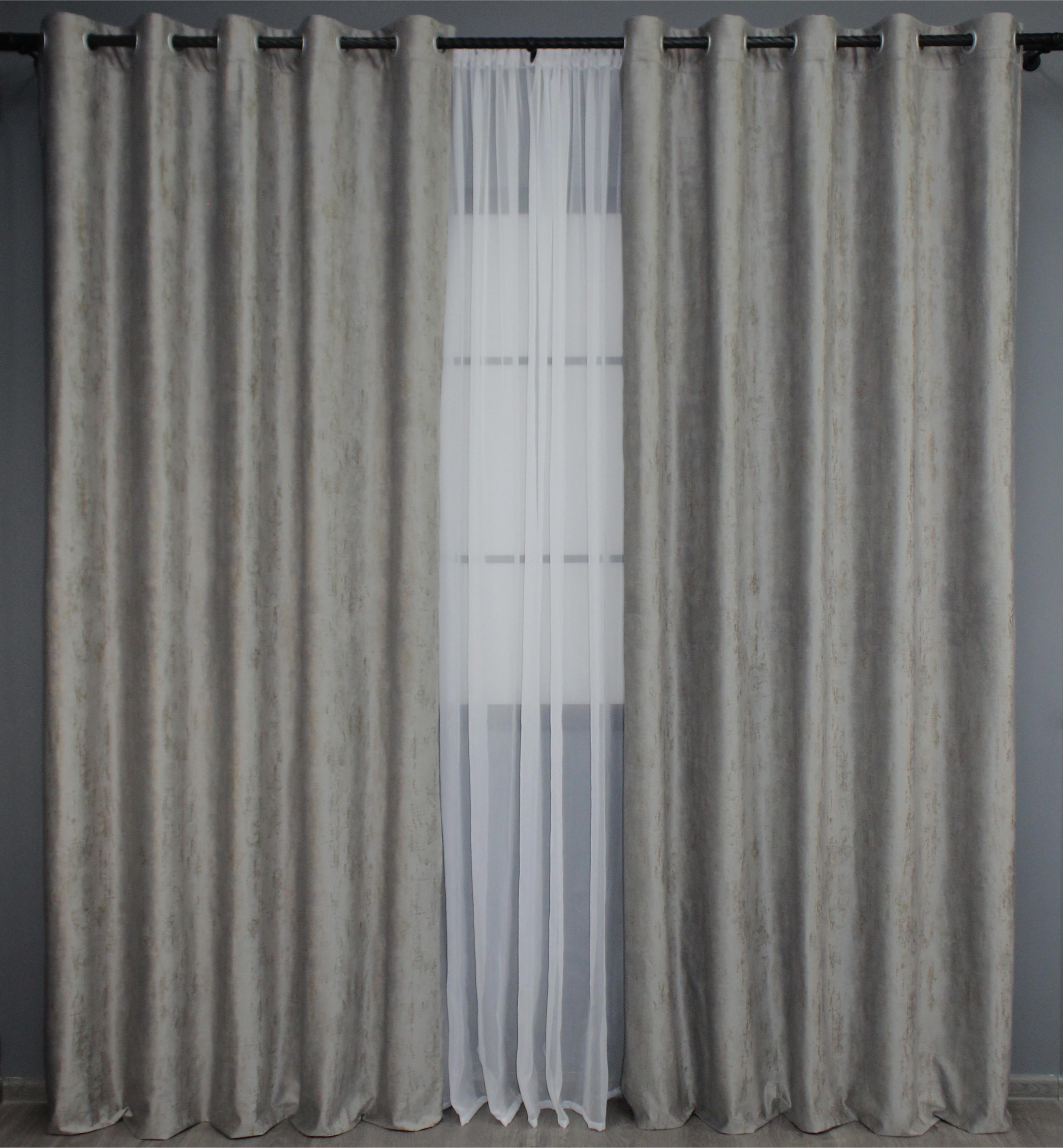 Комплект штор на люверсах VR-Textil Бархат Афина № 1322ш 150х270 см 2 шт. Серо-бежевый (37-0081)