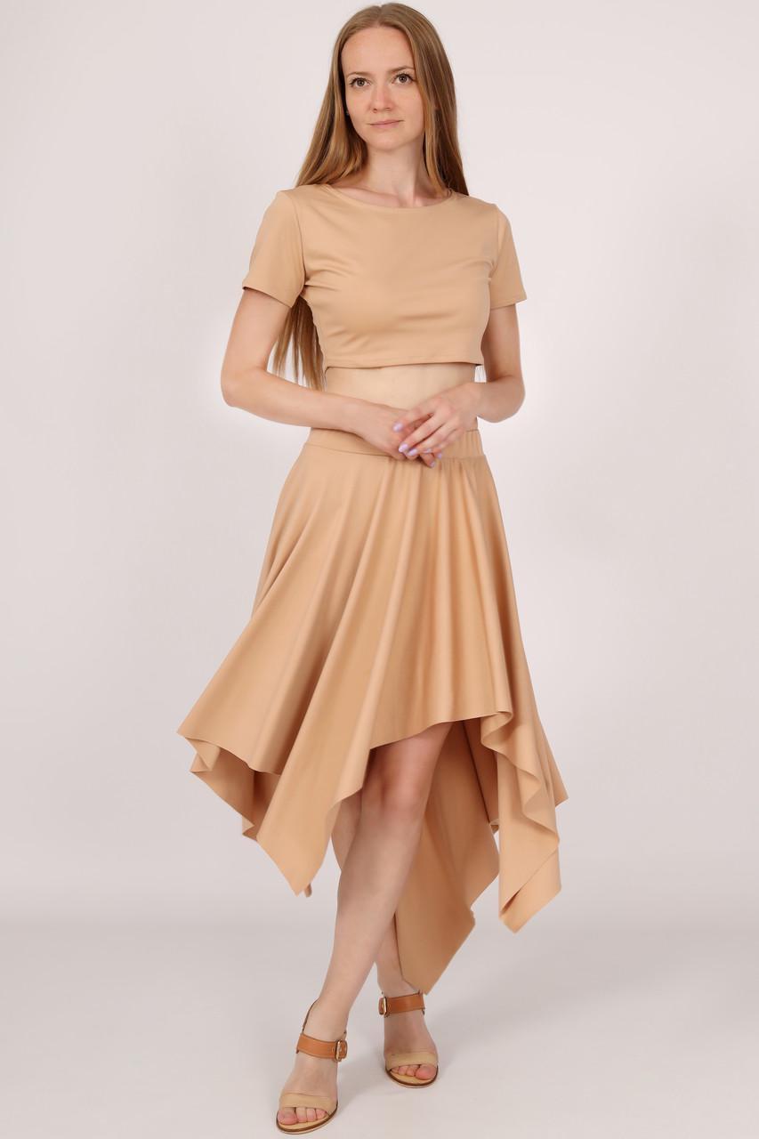 Спідниця жіноча літня асиметрична сонце р. 42 Бежевий (2493032696) - фото 3