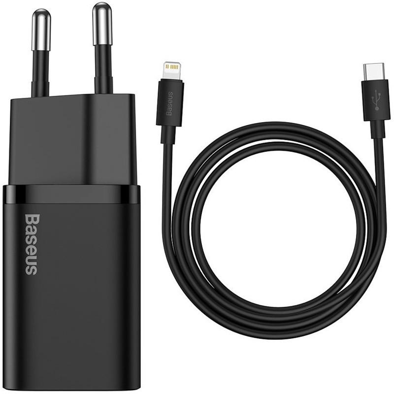 Зарядний пристрій мережевий Baseus Super Si Quick Charger 1C 20 W з кабелем Type-C to Lightning Чорний (TZCCSUP-B)