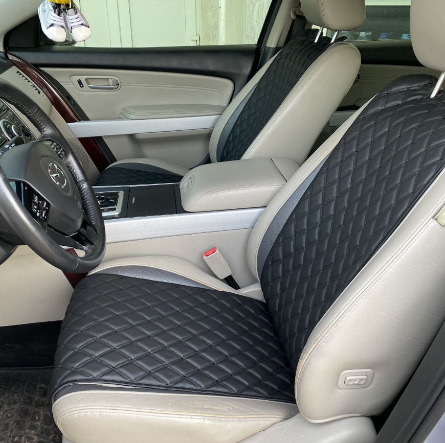 Накидка для авто из экокожи Стандарт с двойной строкой 1 передняя Черный (15270)