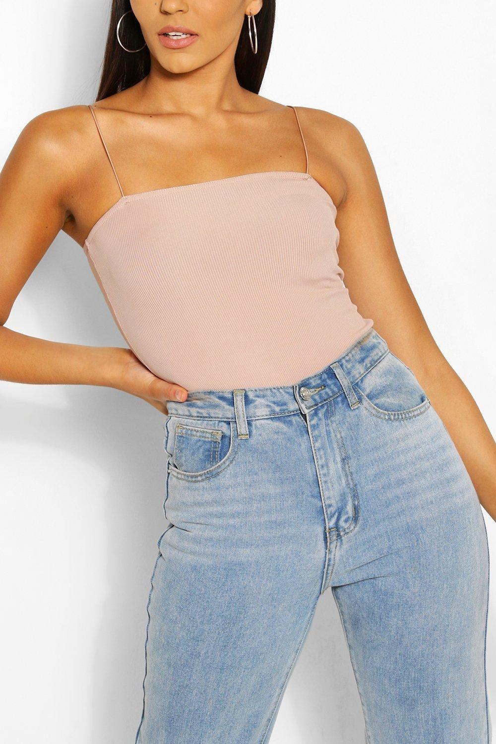 Боди-майка Boohoo на тонких бретелях L р. 46 Бежевый (9743)