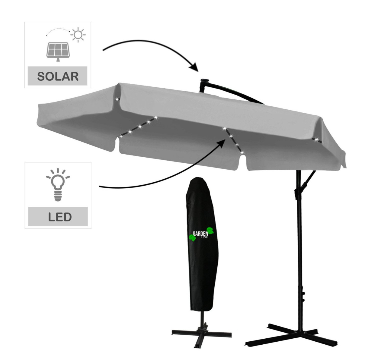 Парасоля садова GardenLine GAO1497 з LED підсвіткою та чохлом 300 см Сірий - фото 2