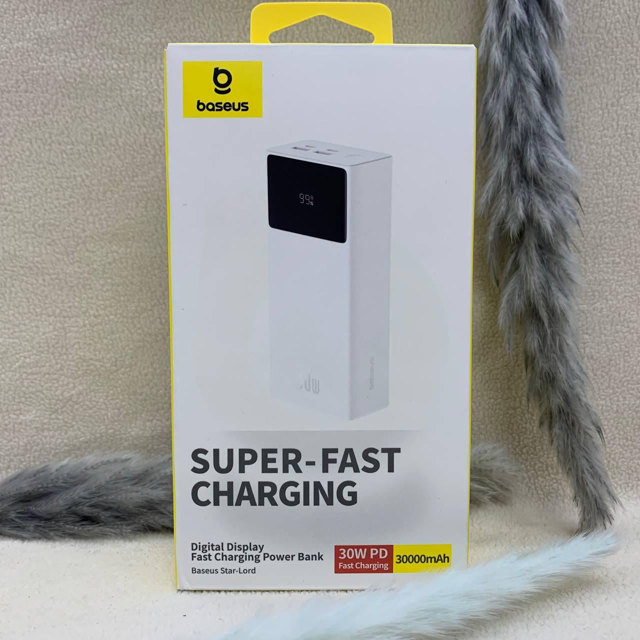Повербанк BASEUS Star-Lord з LED-дисплеєм 30000 mAh/30 W QC USB та Type-C Білий